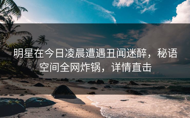 明星在今日凌晨遭遇丑闻迷醉，秘语空间全网炸锅，详情直击