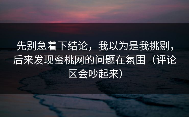 先别急着下结论，我以为是我挑剔，后来发现蜜桃网的问题在氛围（评论区会吵起来）
