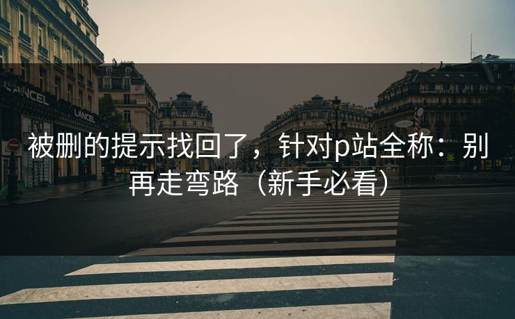被删的提示找回了，针对p站全称：别再走弯路（新手必看）